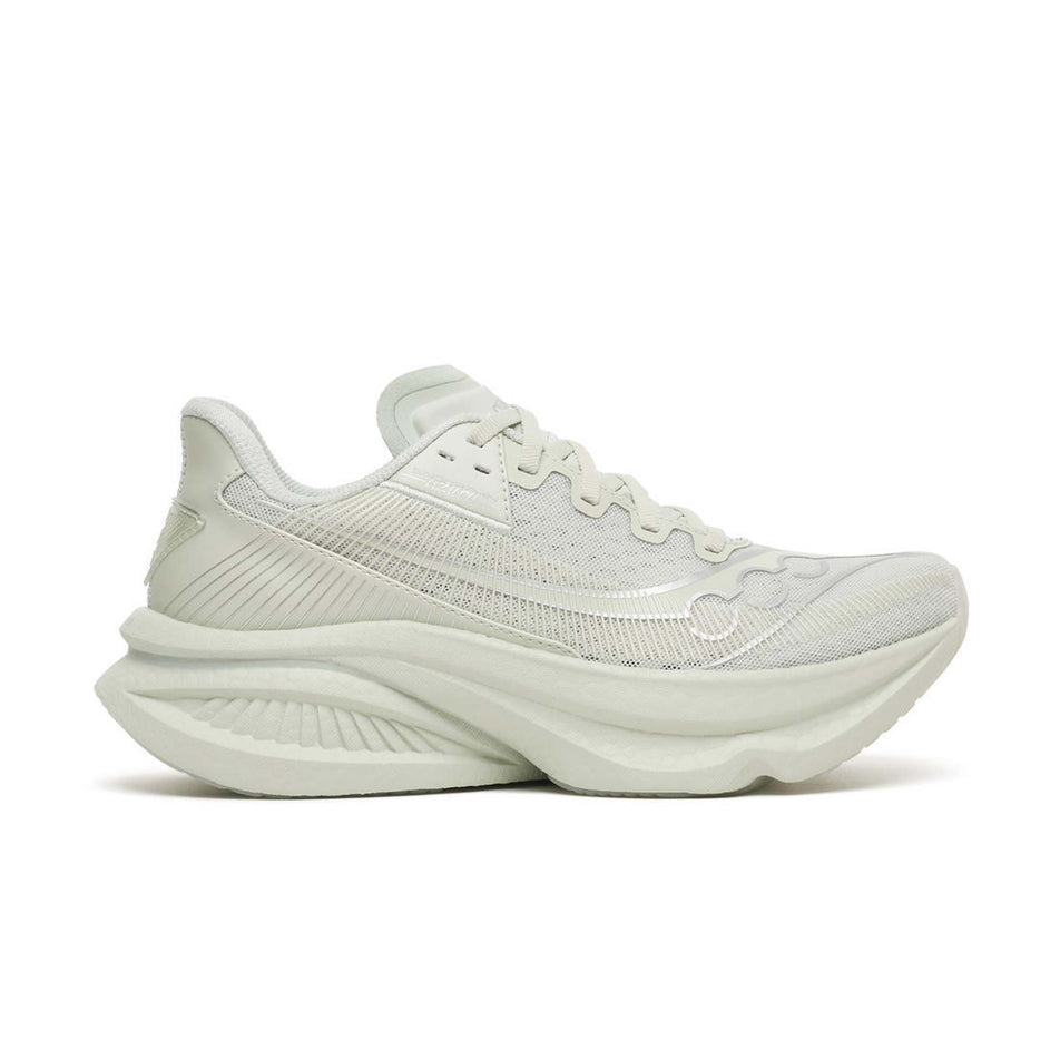 Lateral view of the right shoe from a pair of Saucony Women's Endorphin Azura Running Shoes in the Cast colourway.