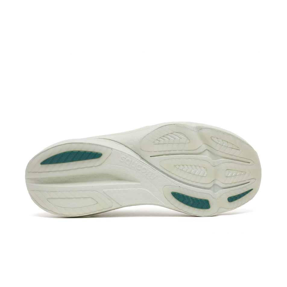 The outsole of the right shoe from a pair of Saucony Women's Endorphin Azura Running Shoes in the Cast colourway.