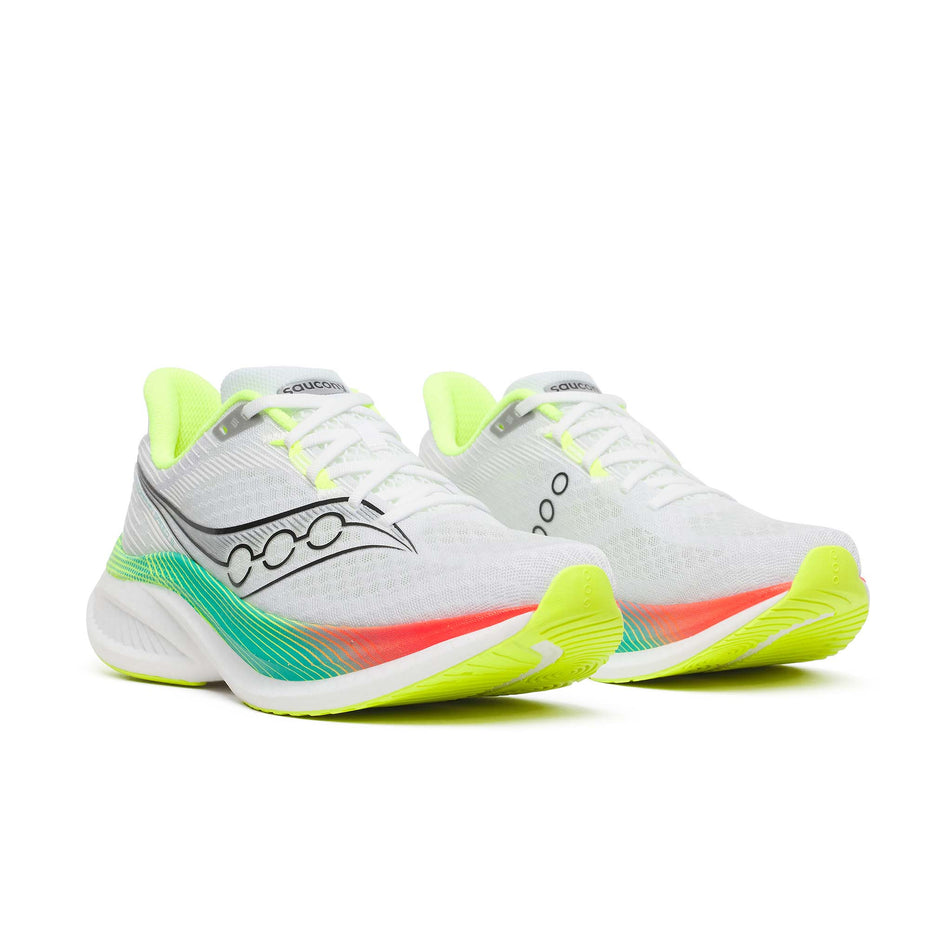 A pair of Saucony Men's Endorphin Speed 5 Running Shoes in the White/Multi colourway.