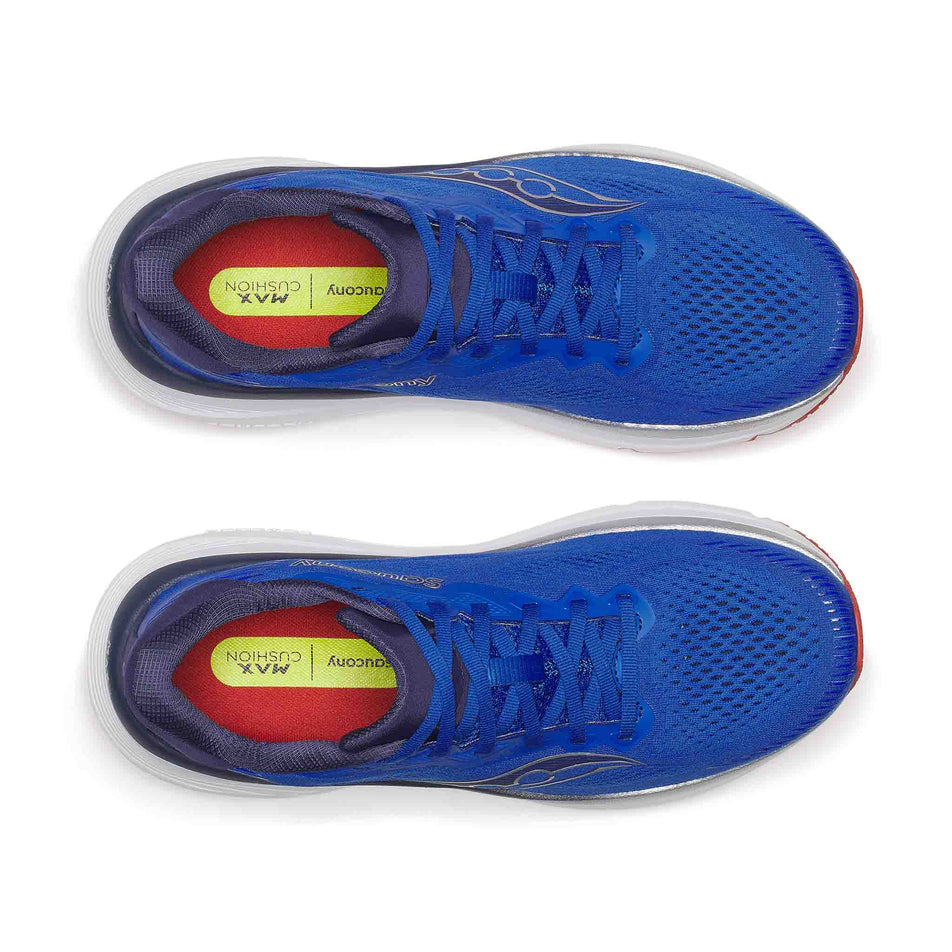 The uppers of a pair of Saucony Men's Guide 19 Running Shoes in the Lapis/Naval colourway.