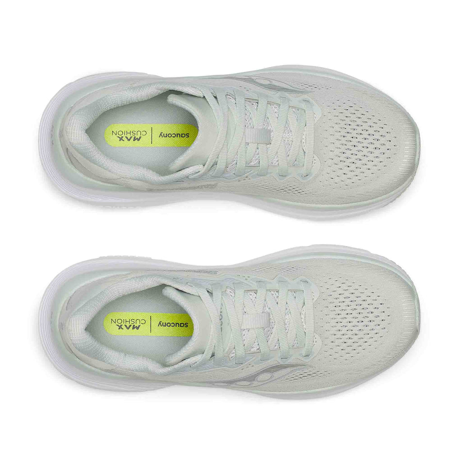 The uppers of a pair of Saucony Women's Guide 19 Running Shoes in the Cast/Silver colourway.
