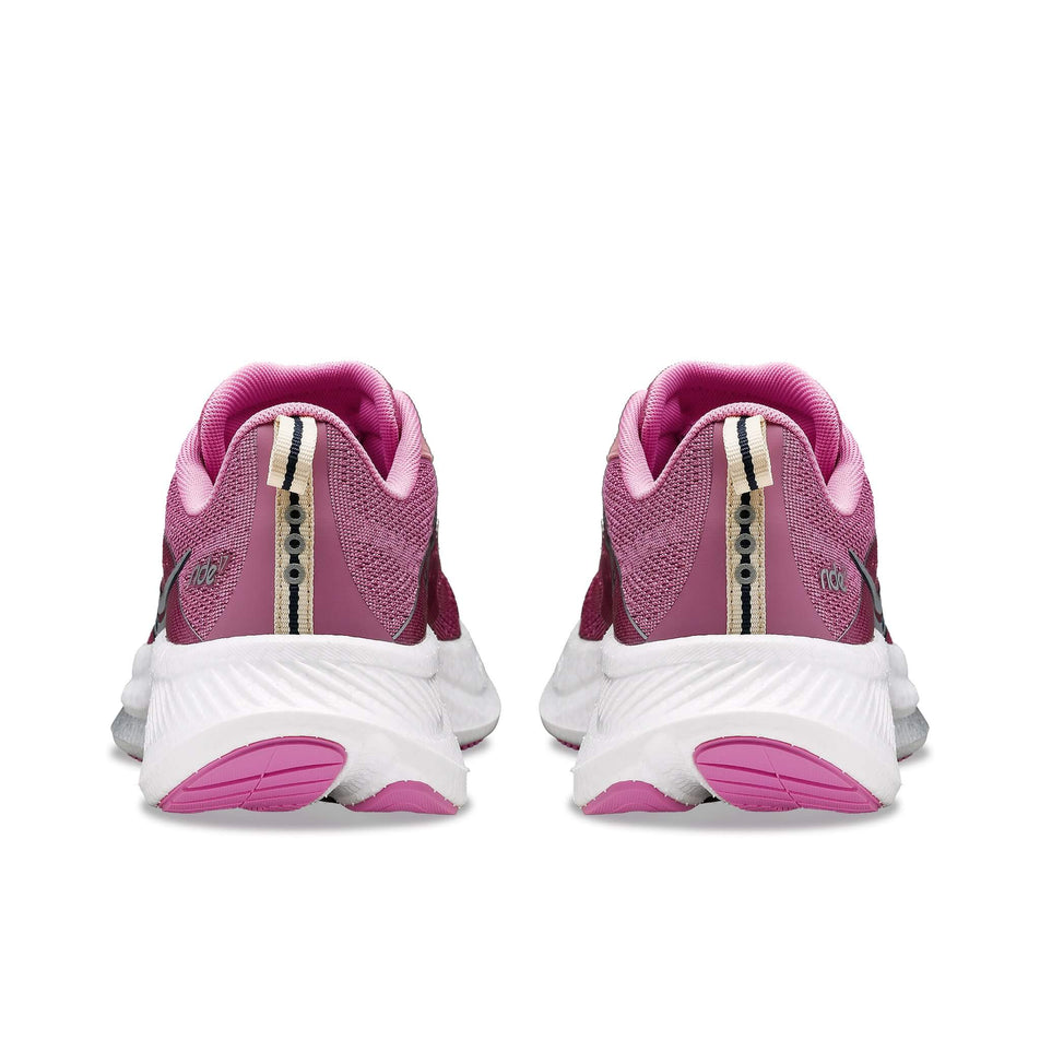 The back of a pair of Saucony Women's Ride 17 Running Shoes in the Orchid/Silver colourway (8118092234914)