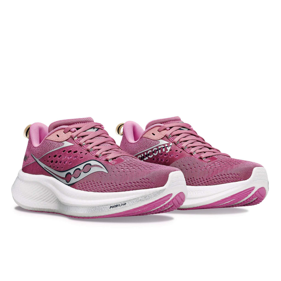 A pair of Saucony Women's Ride 17 Running Shoes in the Orchid/Silver colourway (8118092234914)