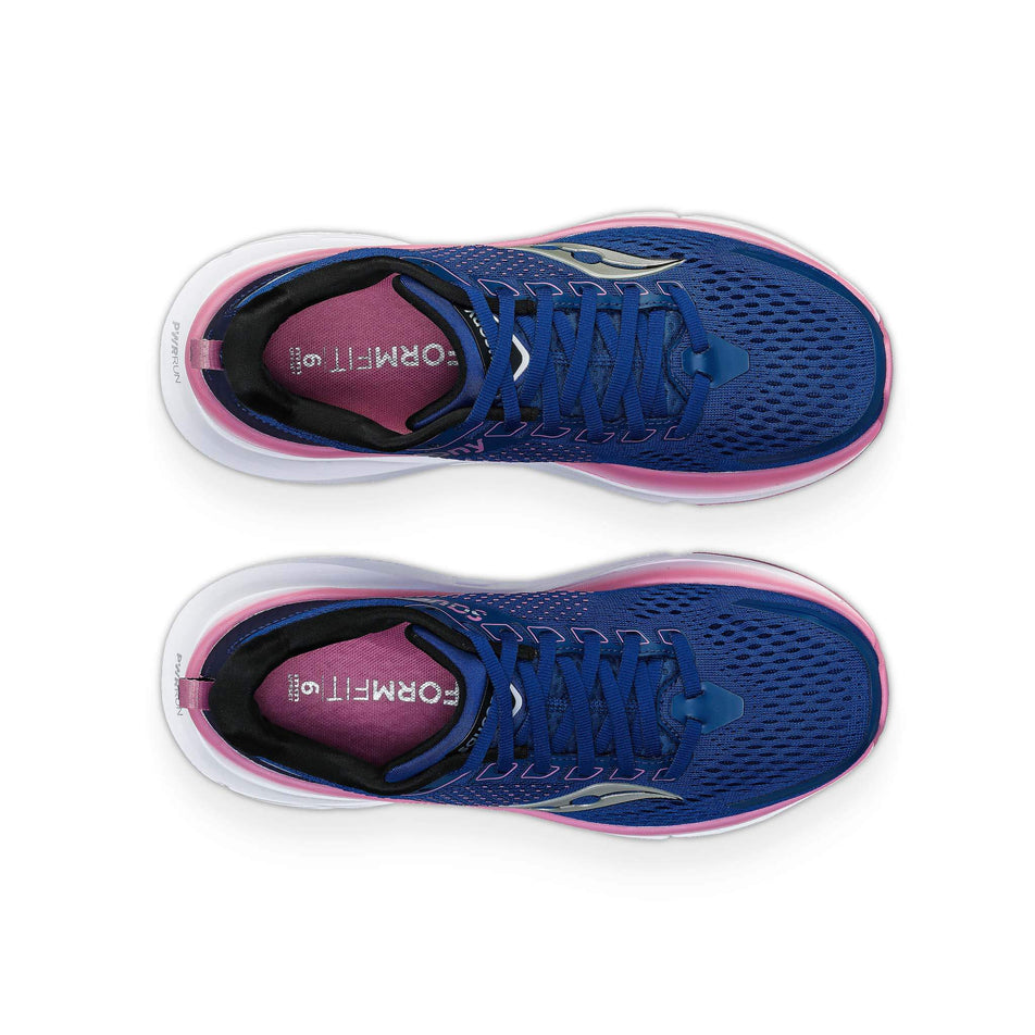 The uppers on a pair of Saucony Women's Guide 17 Running Shoes in the Navy/Orchid colourway (8144932896930)