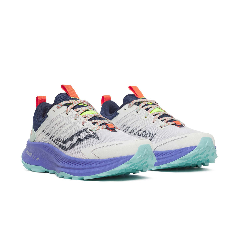 A pair of Saucony Women's Ride TR2 Running Shoes in the White/Navy colourway.