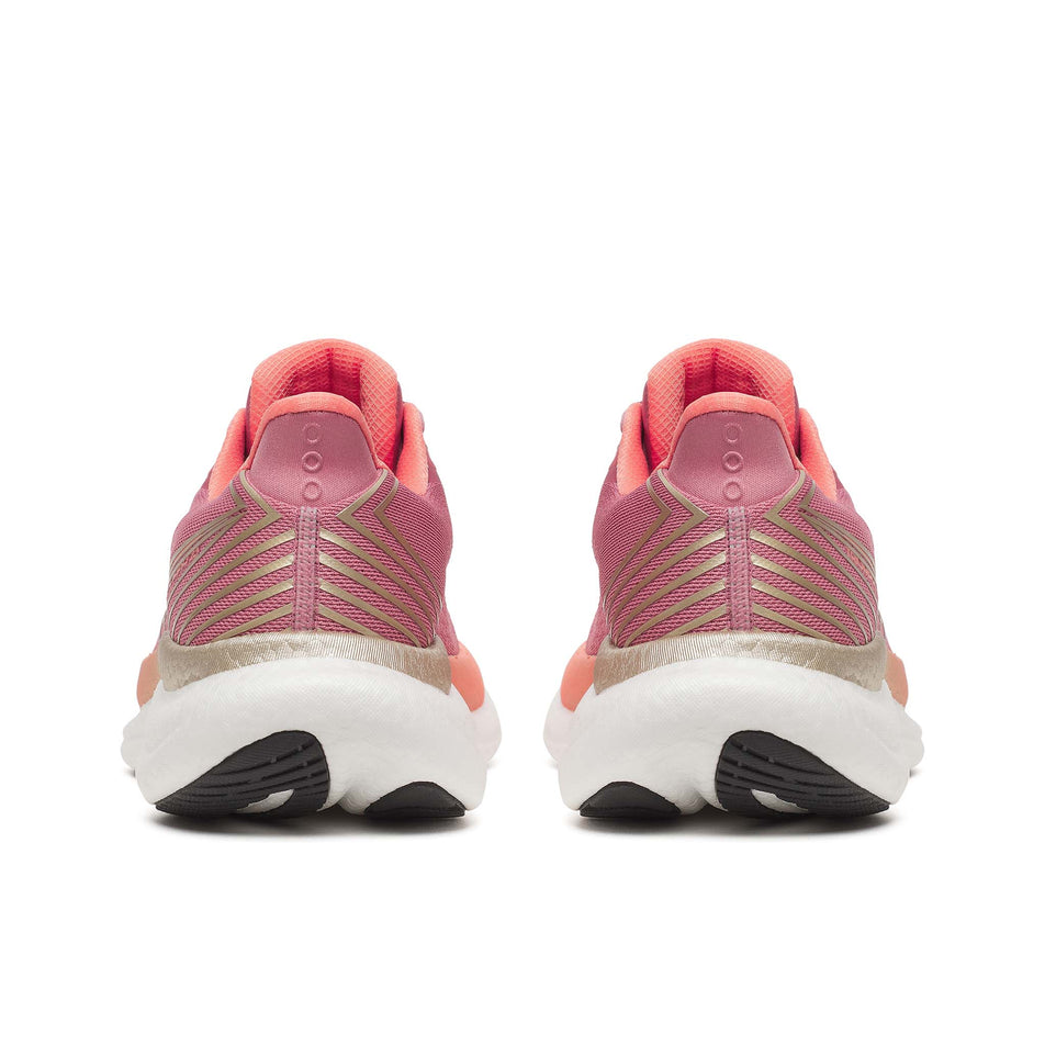 The back of a pair of Saucony Women's Triumph 23 Running Shoes in the Mauve/Black colourway.