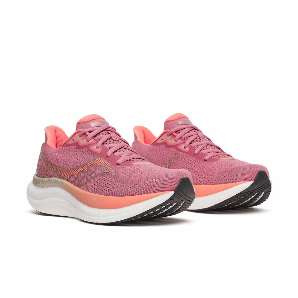 A pair of Saucony Women's Triumph 23 Running Shoes in the Mauve/Black colourway.