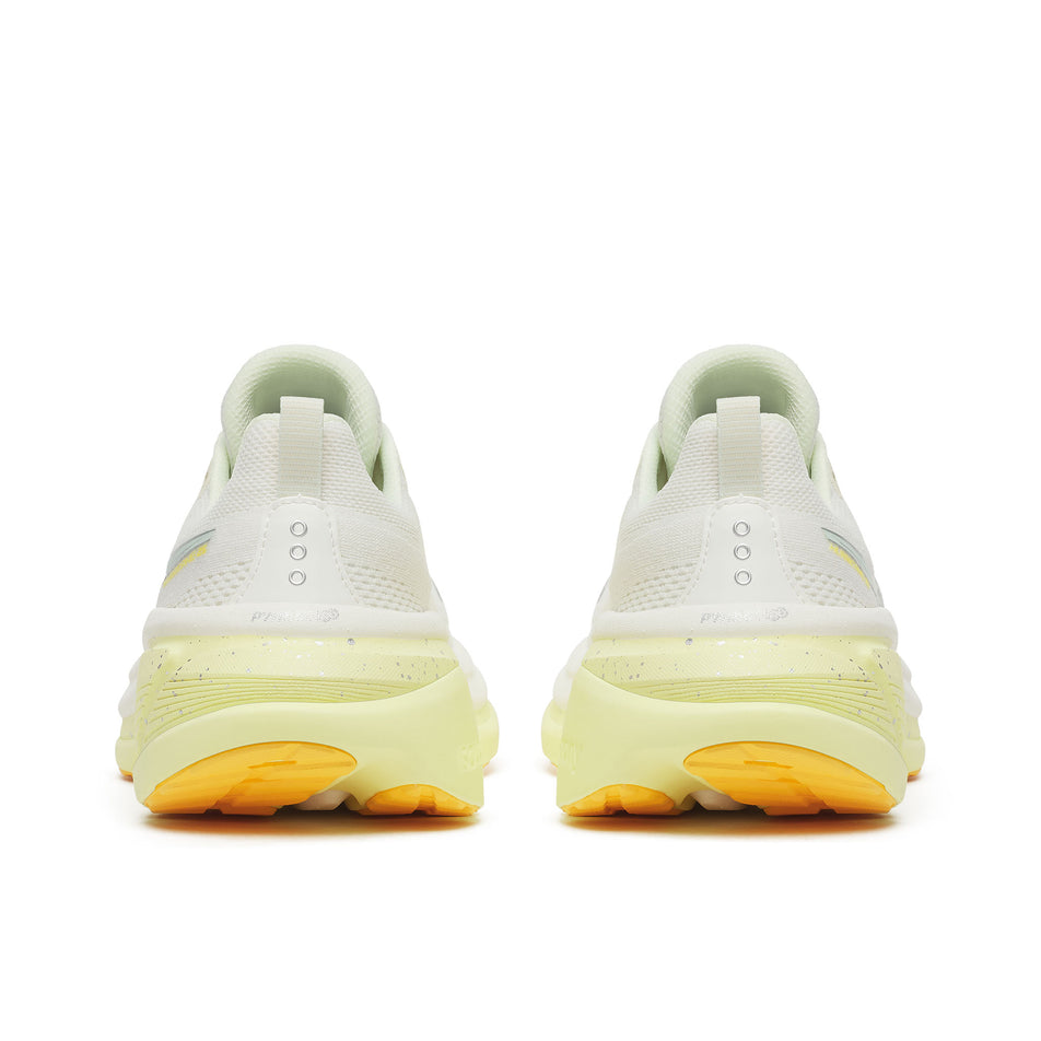 The back of a pair of Saucony Women's Hurricane 25 Running Shoes in the Ivory/Tender colourway.