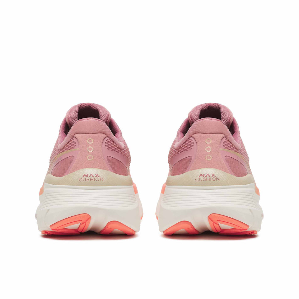 The back of a pair of Saucony Women's Guide 19 Running Shoes in the Mauve/Salmon colourway.