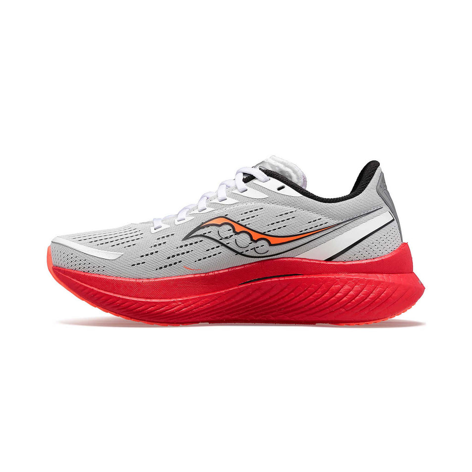 Right shoe medial view of Saucony Men's Endorphin Speed 3 Running Shoes in white. (8089636995234)