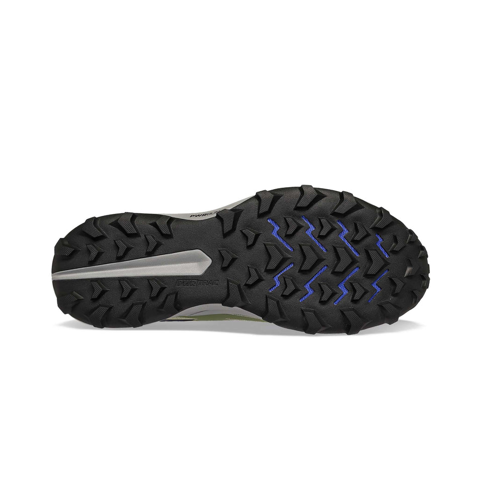 Outsole of the right shoe from a pair of Saucony Men's Peregrine 13 Running Shoes in the Glade/Black colourway (7996806234274)