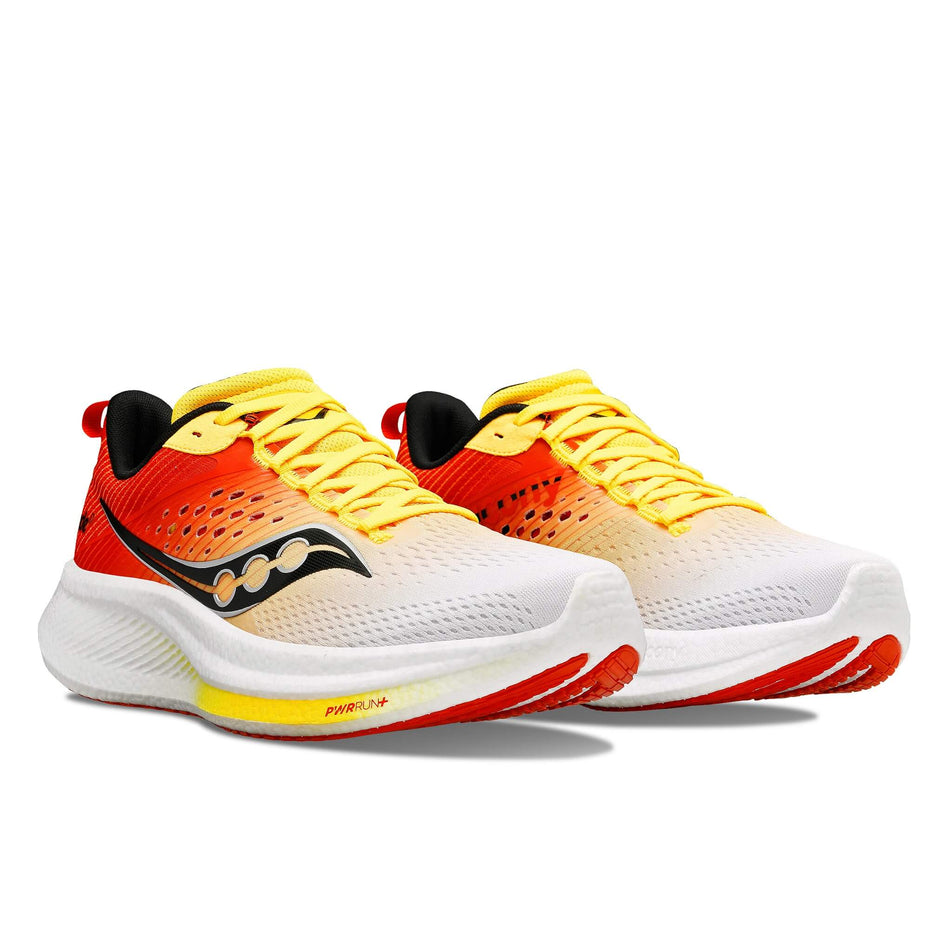 A pair of Saucony Men's Ride 17 Running Shoes in the White/Vizigold colourway (8118090825890)