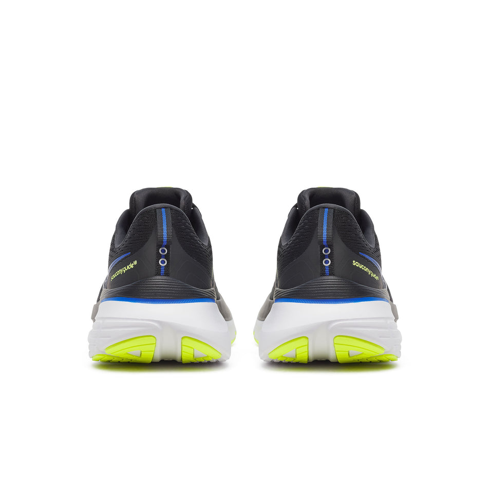 The back of a pair of Saucony Men's Guide 18 Running Shoes in the Black/Lapis colourway. (8654949941410)