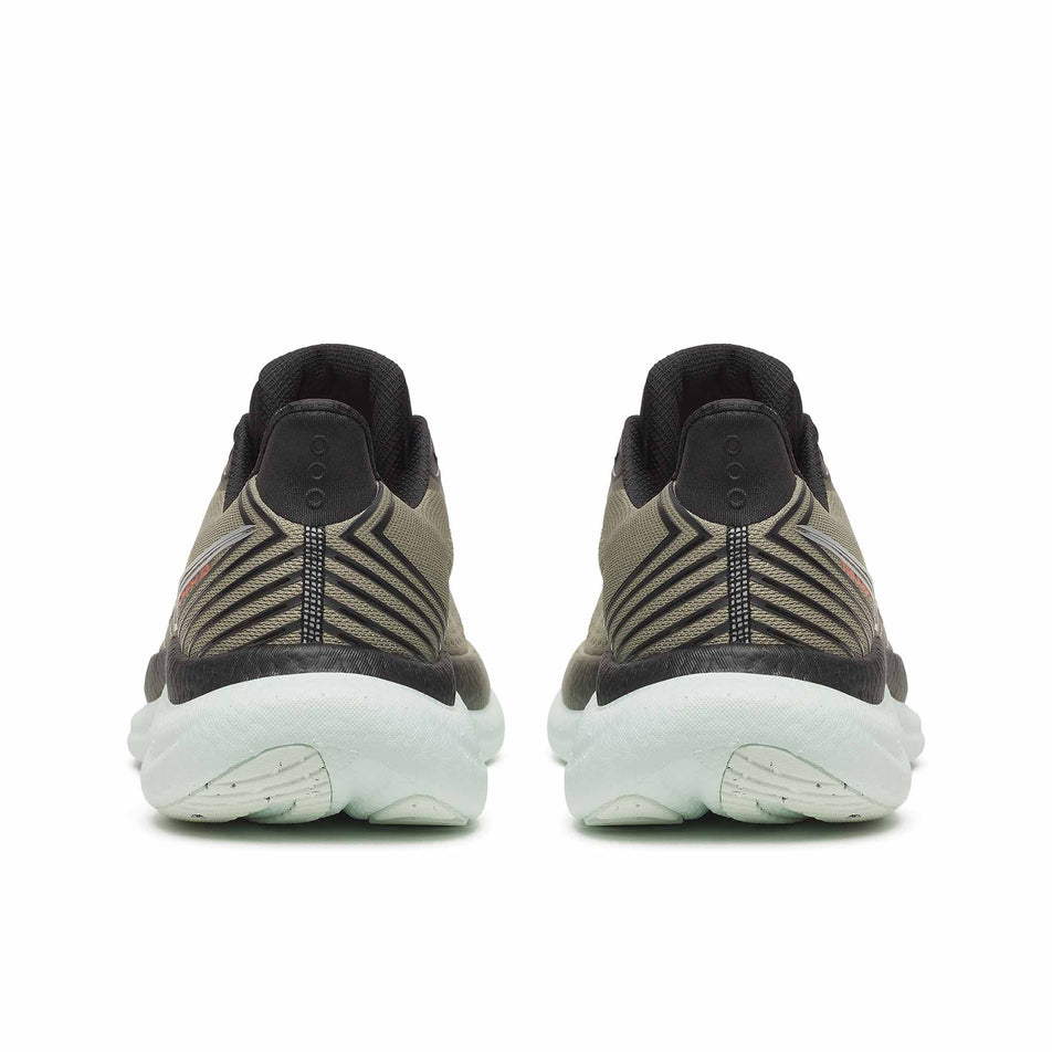 The back of a pair of Saucony Men's Triumph 23 Running Shoes in the Laurel/Black colourway.