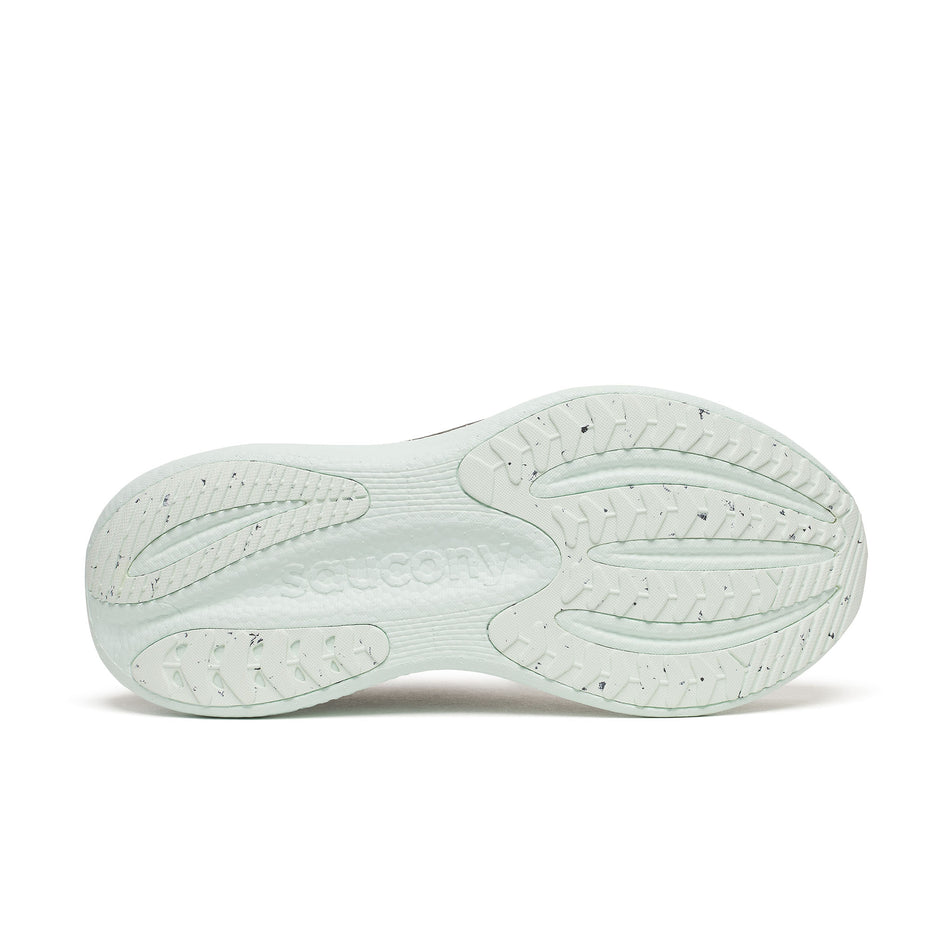 The outsole of the right shoe from a pair of Saucony Men's Triumph 23 Running Shoes in the Laurel/Black colourway.