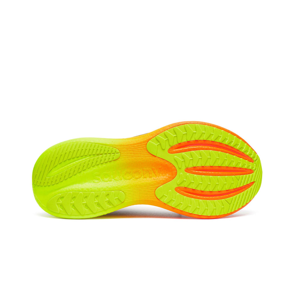 The outsole of the right shoe from a pair of Saucony Men's Triumph 23 Running Shoes in the Shadow/Vizi colourway. (8654237204642)