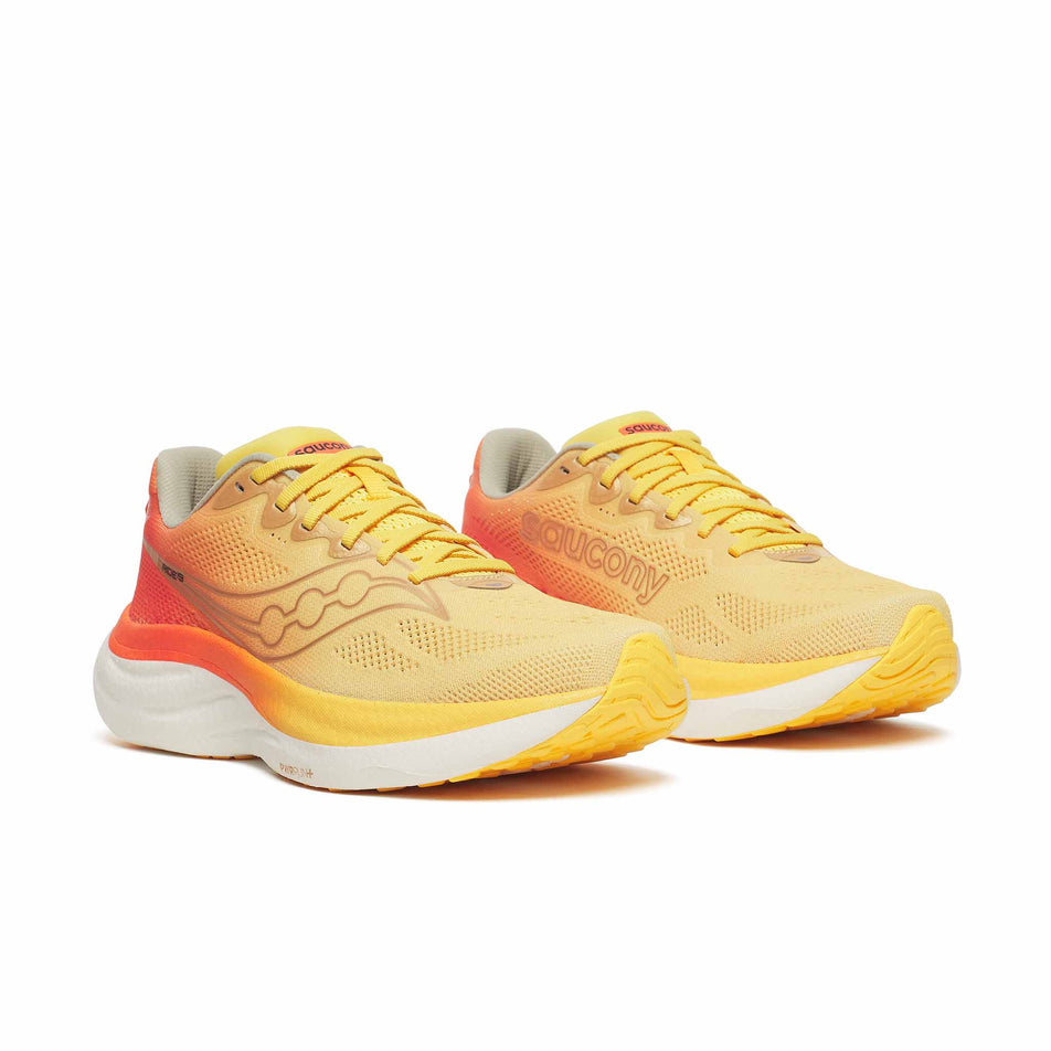 A pair of Saucony Men's Ride 19 Running Shoes in the Sunrise colourway.