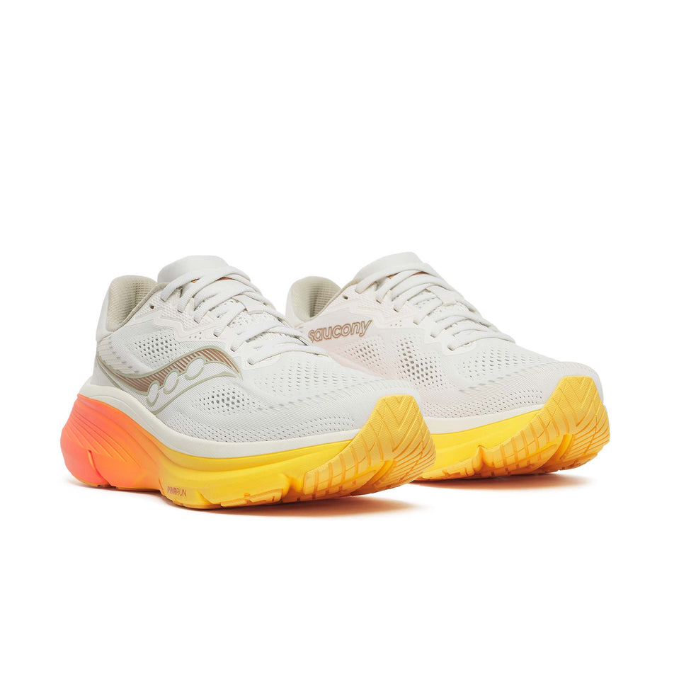A pair of Saucony Men's Guide 19 Running Shoes in the Ivory/Fire colourway.