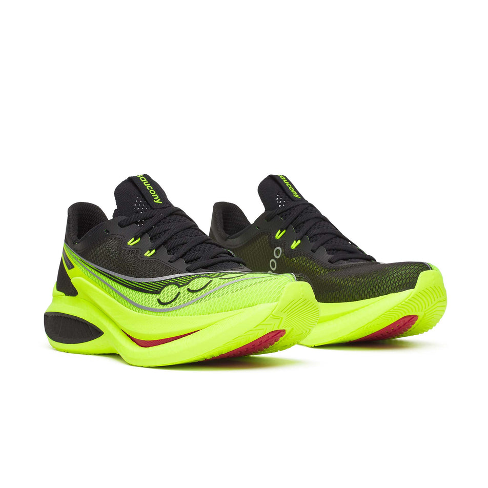 A pair of Saucony Men's Endorphin Pro 5 Running Shoes in the Citron/Black colourway.