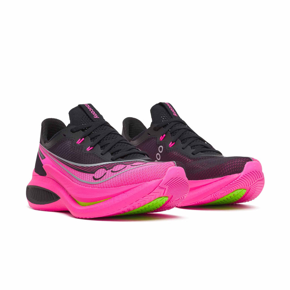 A pair of Saucony Men's Endorphin Pro 5 Running Shoes in the Black/Shock colourway.