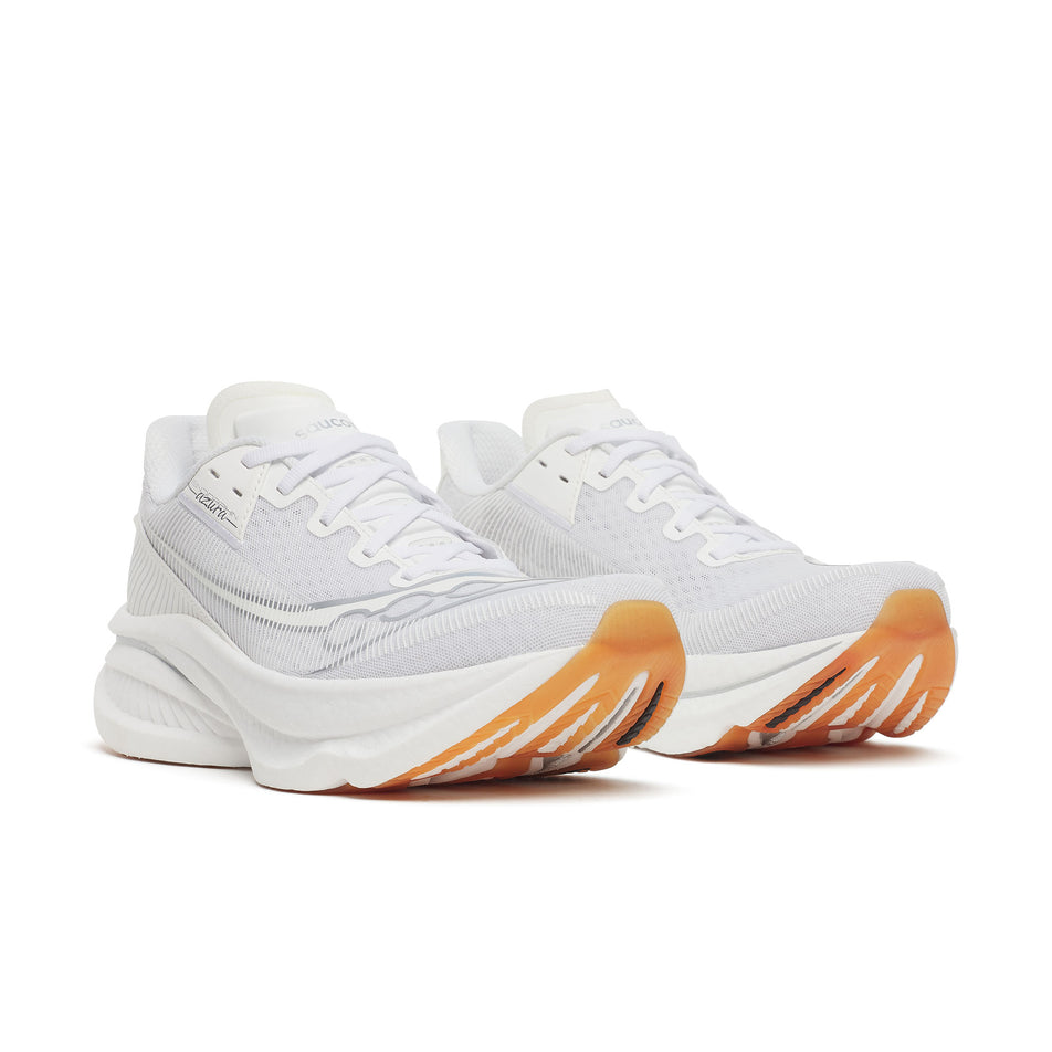 A pair of Saucony Men's Endorphin Azura Running Shoes in the White/Gum colourway.