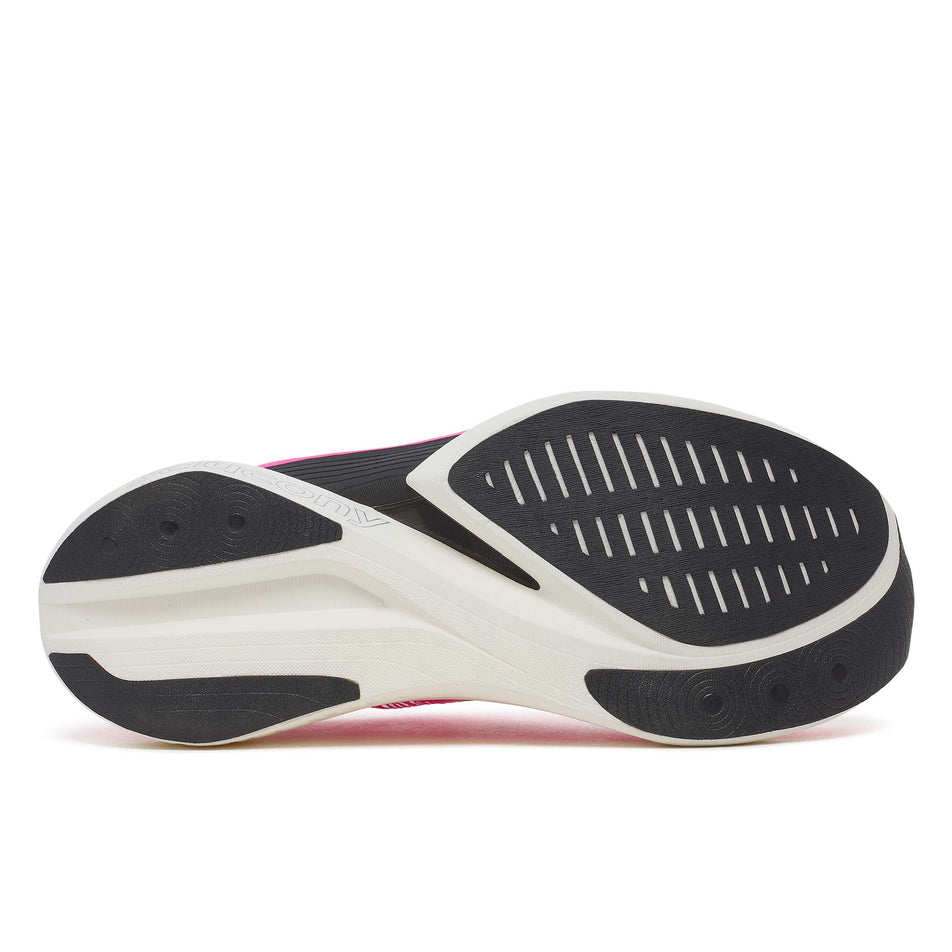 The outsole of the right shoe from a pair of Saucony Unisex Endorphin Elite 2 Running Shoes in the Shock/Black colourway.