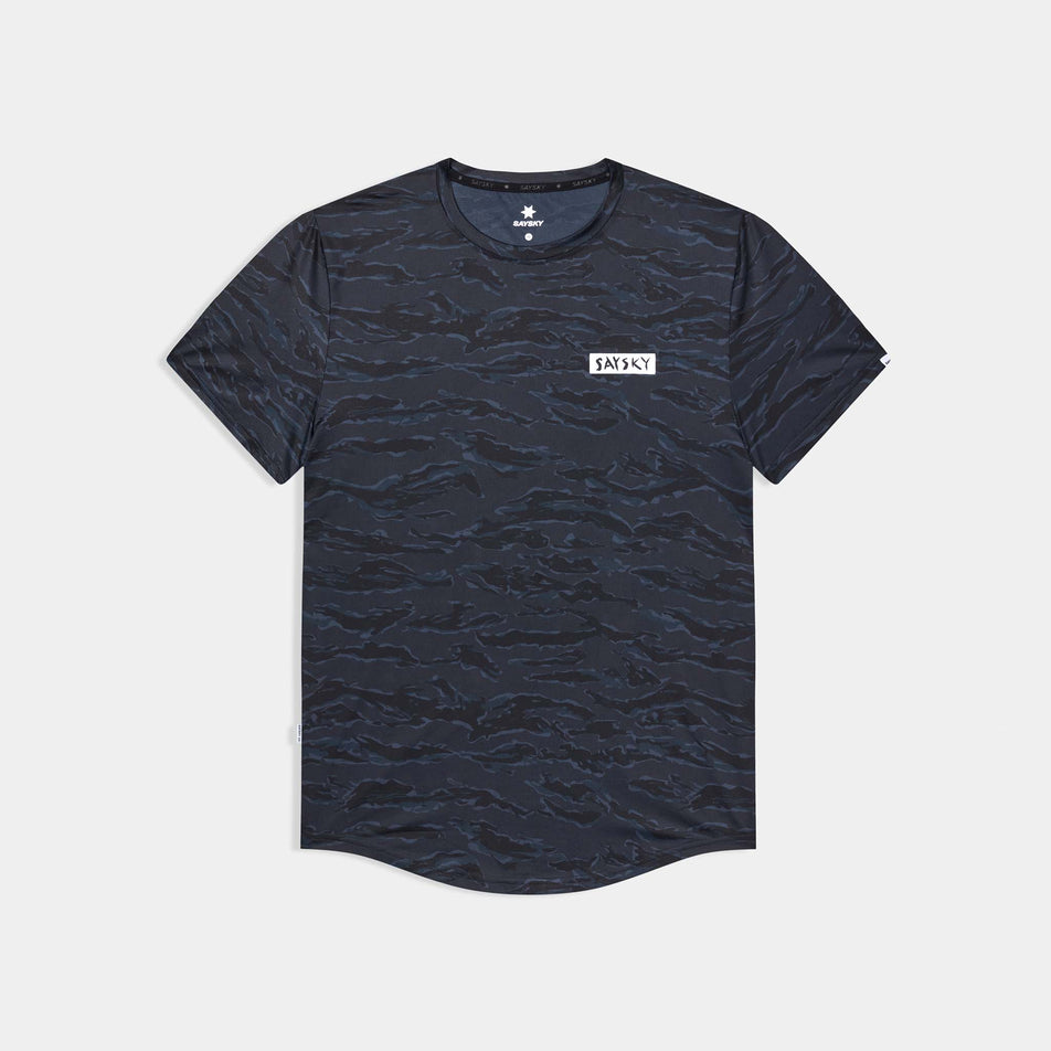 Front view of the SAYSKY Men's Tiger Combat T-Shirt in the Black Camo colourway.