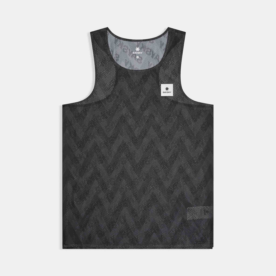 Front view of the SAYSKY Men's Zig Zag Flow Air Singlet in the Black Zig Zag colourway.