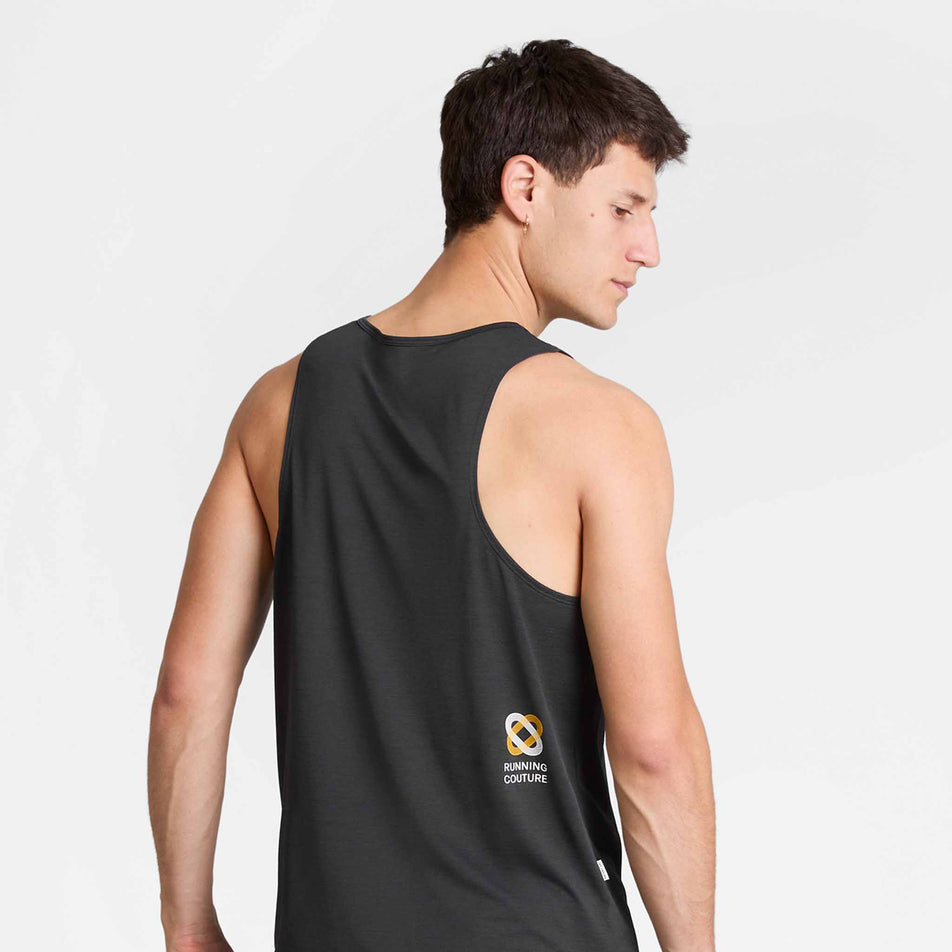 Back view of a model wearing the SAYSKY Men's Statement Combat Pro Singlet in the Black colourway.