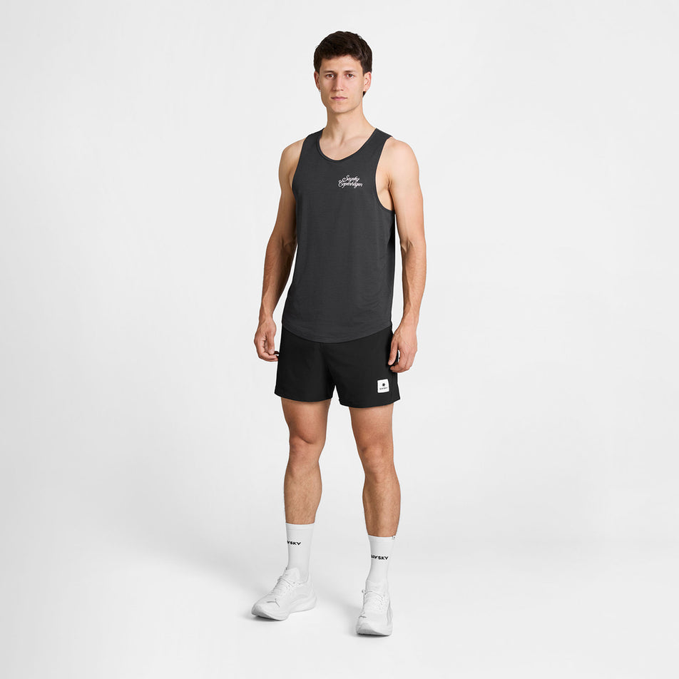 Front view of a model wearing the SAYSKY Men's Statement Combat Pro Singlet in the Black colourway.