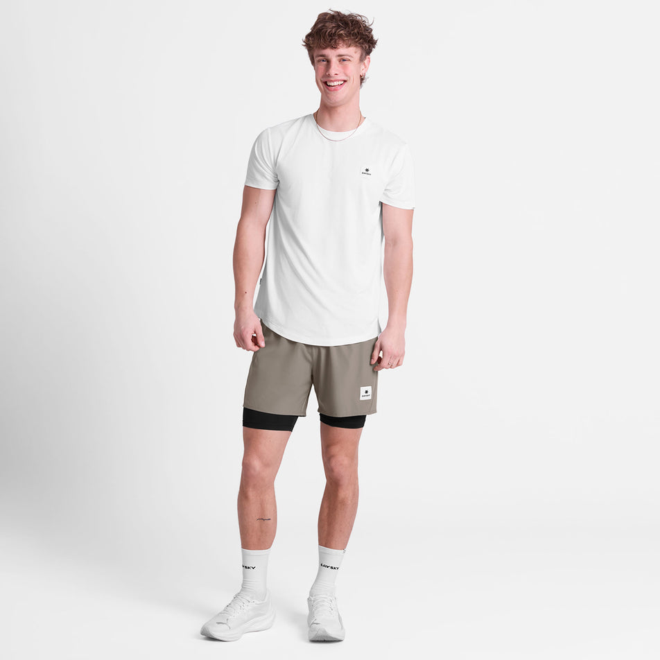 Front view of a model wearing the SAYSKY Men's Pace 2 In 1 Shorts 5