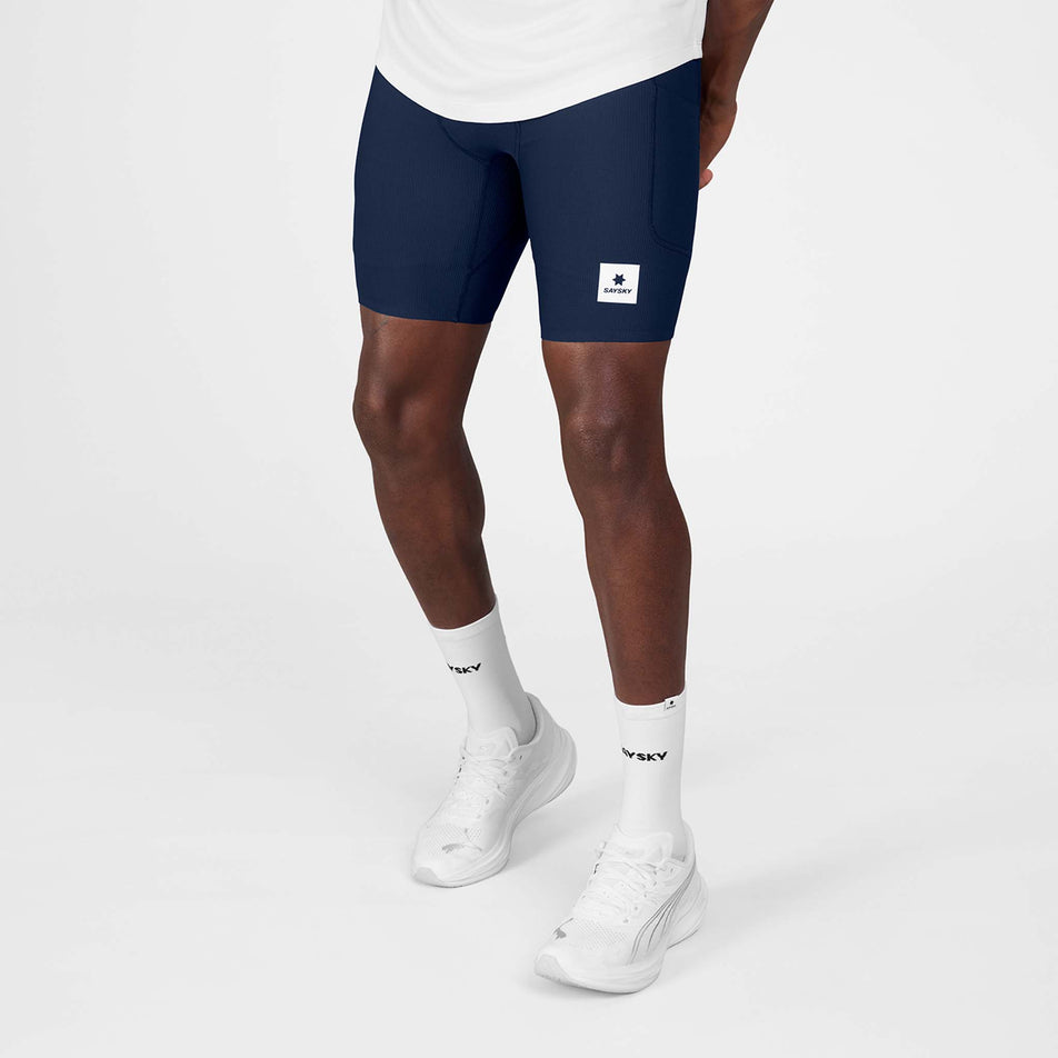 Front view of a model wearing the SAYSKY Men's Combat+ Rib Short Tights 8