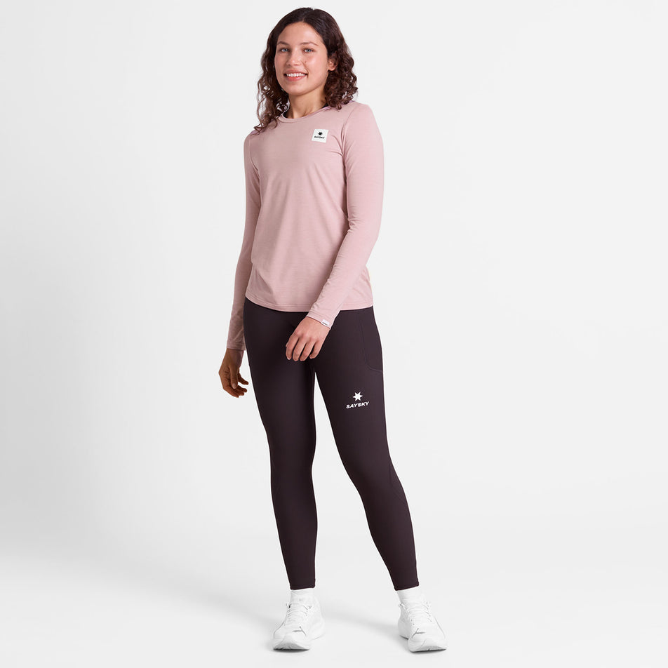 Front view of a model wearing the SAYSKY Women's Clean Pace Long Sleeve in the Pink colourway.
