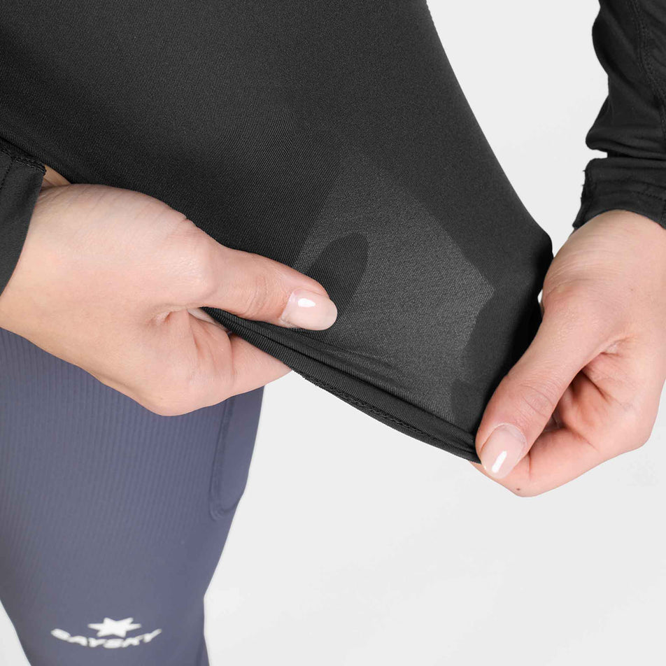 Close-up view of the fabric on the SAYSKY Women's Combat Tech Long Sleeve in the Black colourway.