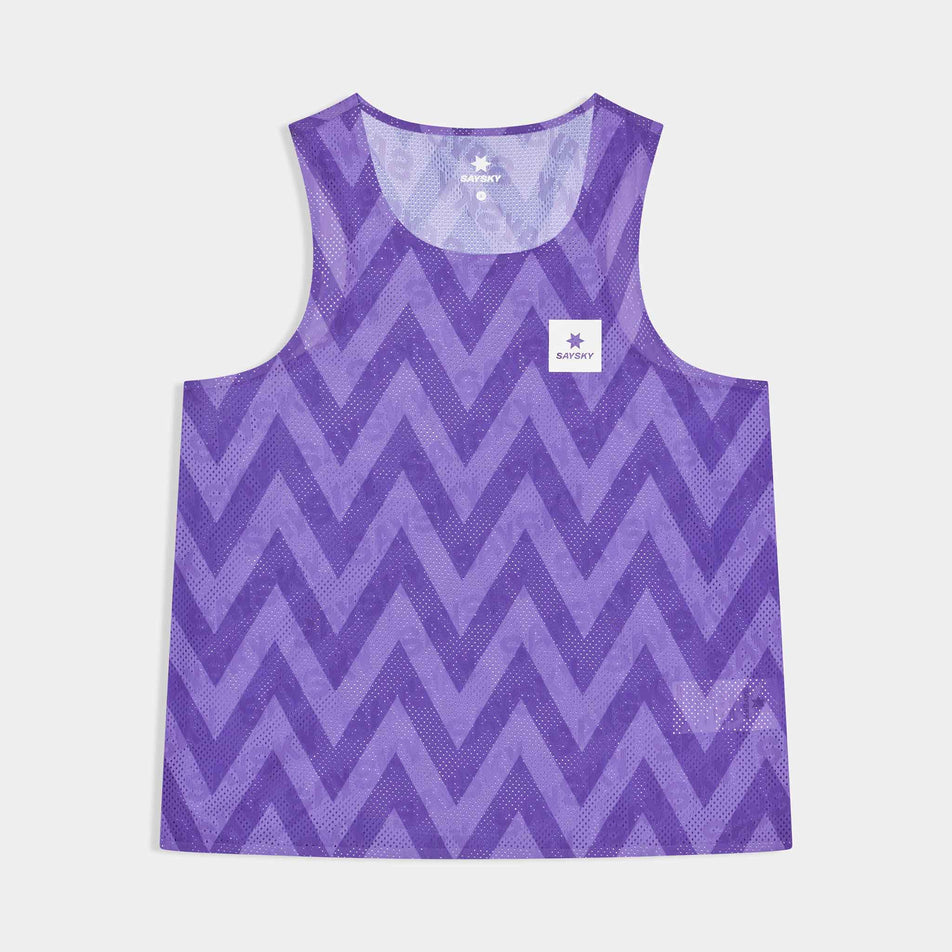 Front view of the SAYSKY Women's Zig Zag Flow Air Singlet in the Purple Zig Zag colourway.