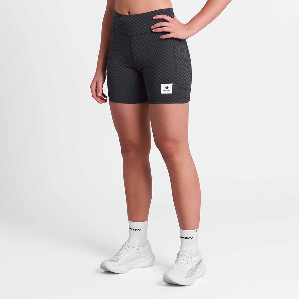 Front view of a model wearing the SAYSKY Women's Zig Zag Combat+ Short Tights 7