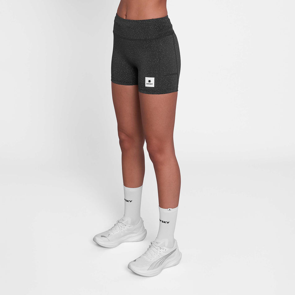 Front view of a model wearing the SAYSKY Women's Universe Combat+ Short Tights 4