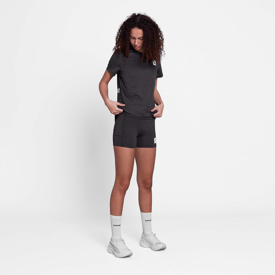 Front view of a model wearing the SAYSKY Women's Universe Combat+ Short Tights 4