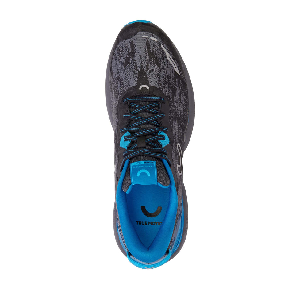 The upper of the right shoe from a pair of True Motion Men's U-Tech Nevos Elements Next Gen Running Shoes in the Black/Mykonos Blue/Castle Rock colourway (8140926714018)