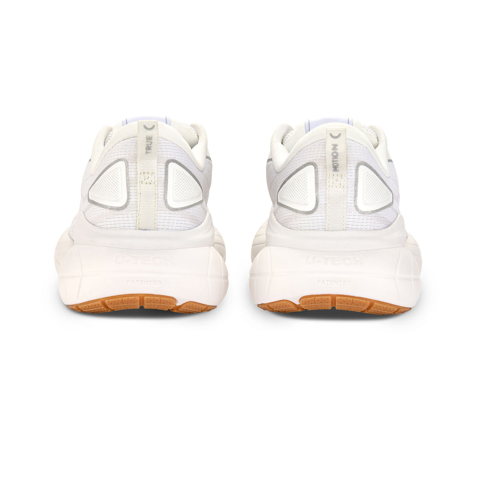 The back of a pair of True Motion Men's U-Tech Nevos 4 Running Shoes in the White/Bright White colourway.