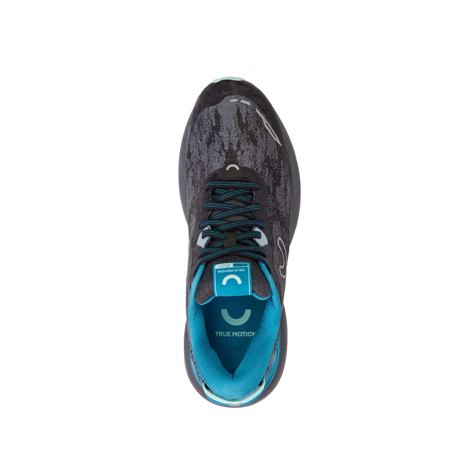 Upper of the right shoe from a pair of Ture Motion Women's U-Tech Nevos Elements Next Gen Running Shoes in the Black/Blue Light/Castle Rock colourway (8140928516258)