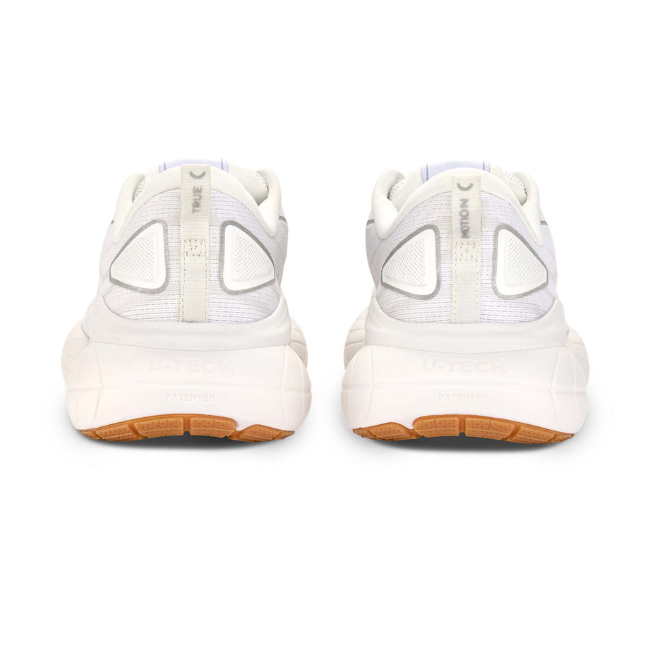 The back of a pair of True Motion Women's U-Tech Nevos 4 Running Shoes in the White/Bright White colourway.