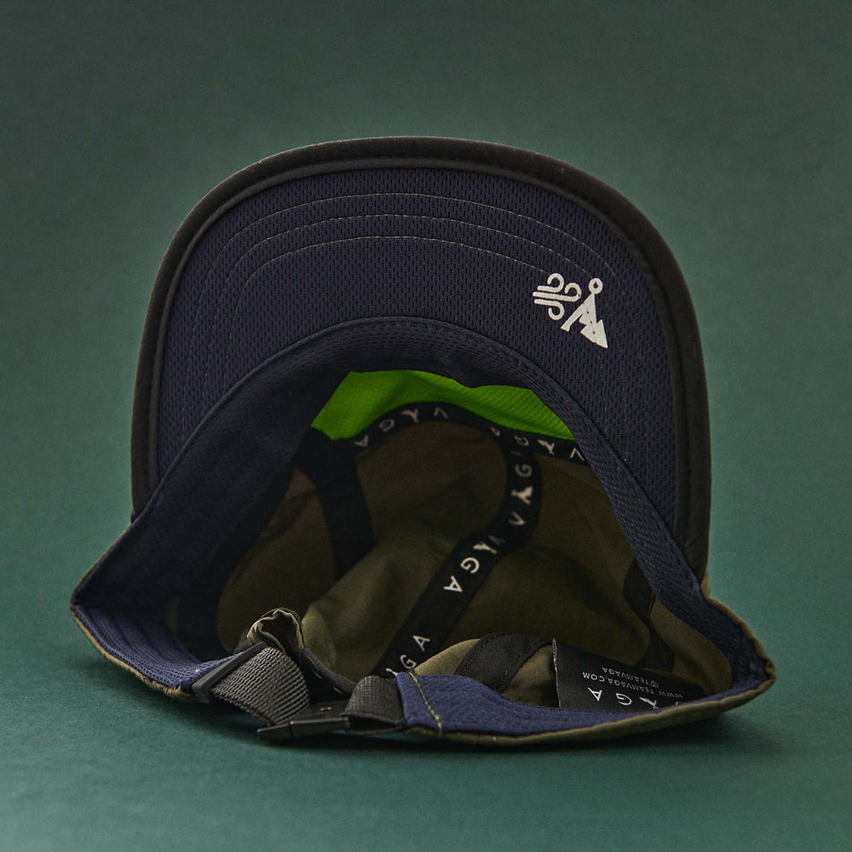View of the inside of a VAGA Unisex Fell Cap in the Utility Green/Black/Navy colourway (8217264029858)