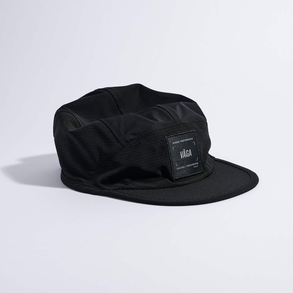 Angled view of the VAGA Unisex Transit Lite Cap in the Black colourway.