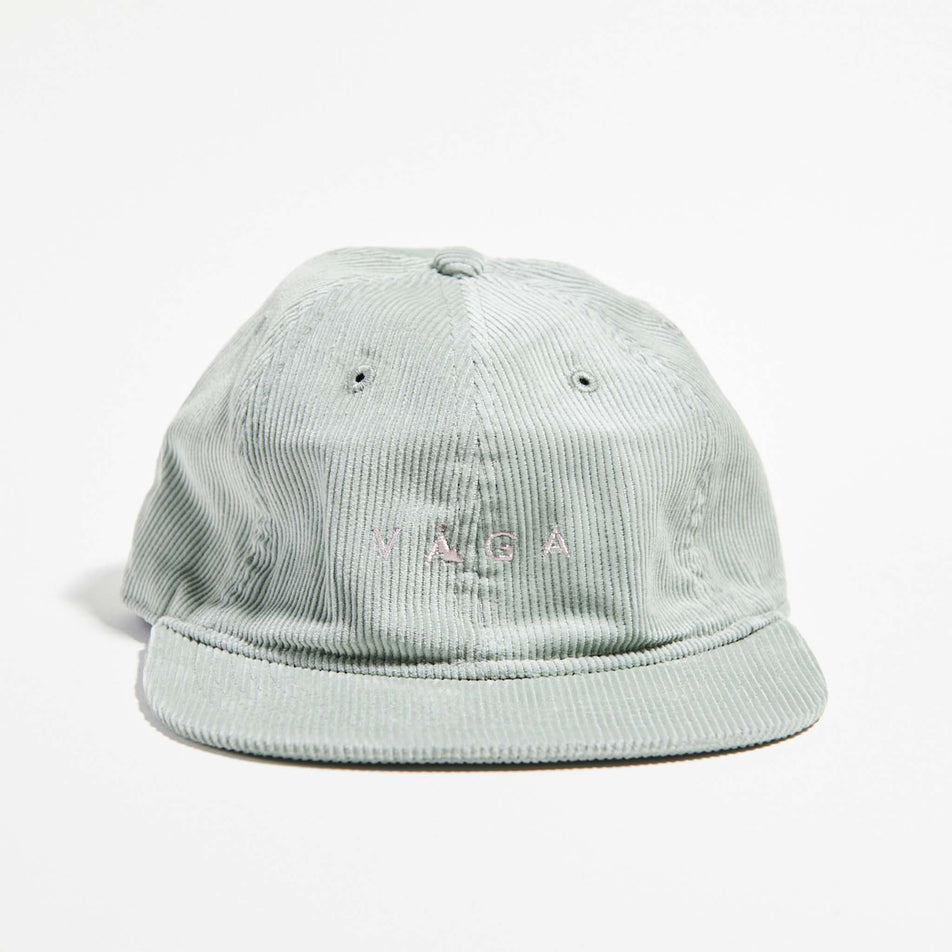 Front view of the VAGA Unisex Corduroy Cap in the Sage Green colourway. (8751578153122)
