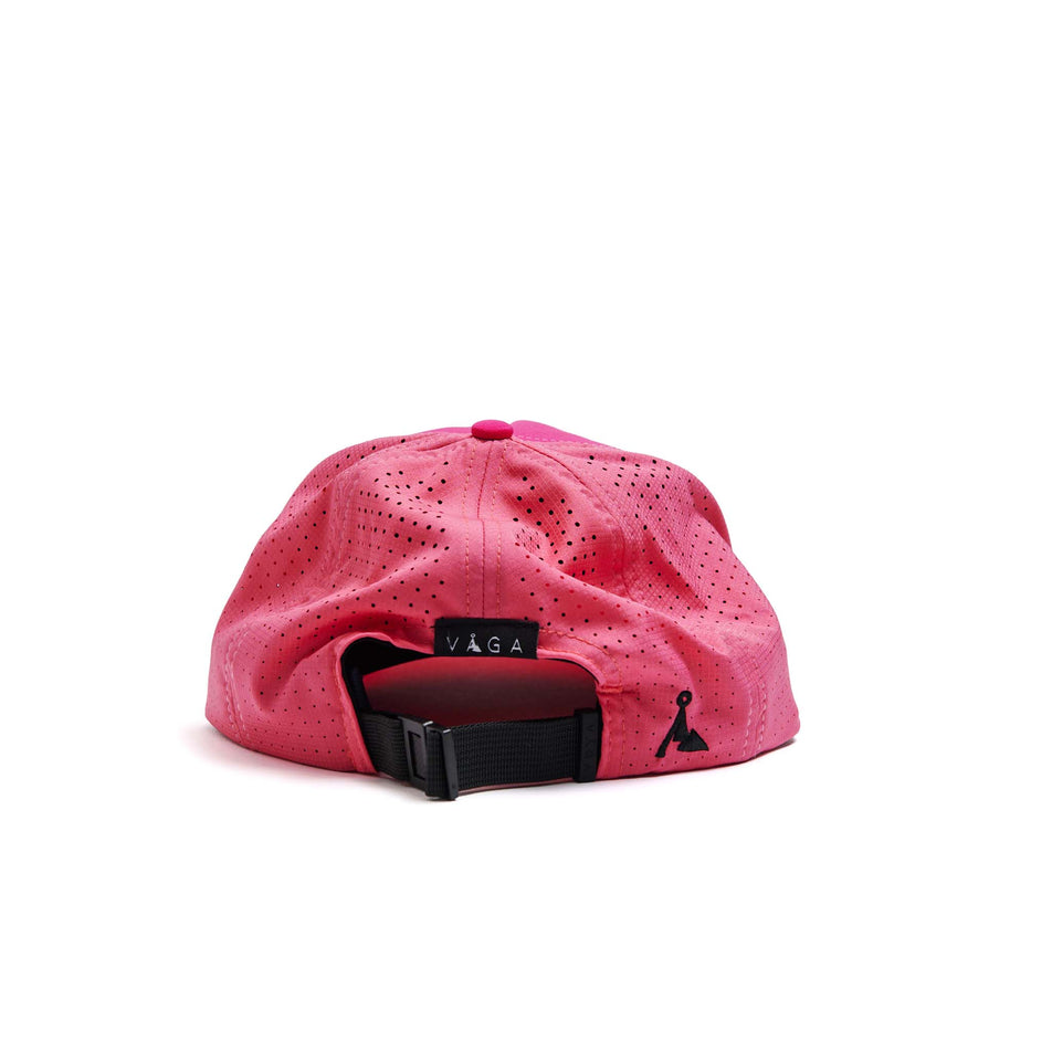 The back of a VÅGA Unisex Trucker Cap in the Neon Pink/Navy Blue colourway. (8596201898146)
