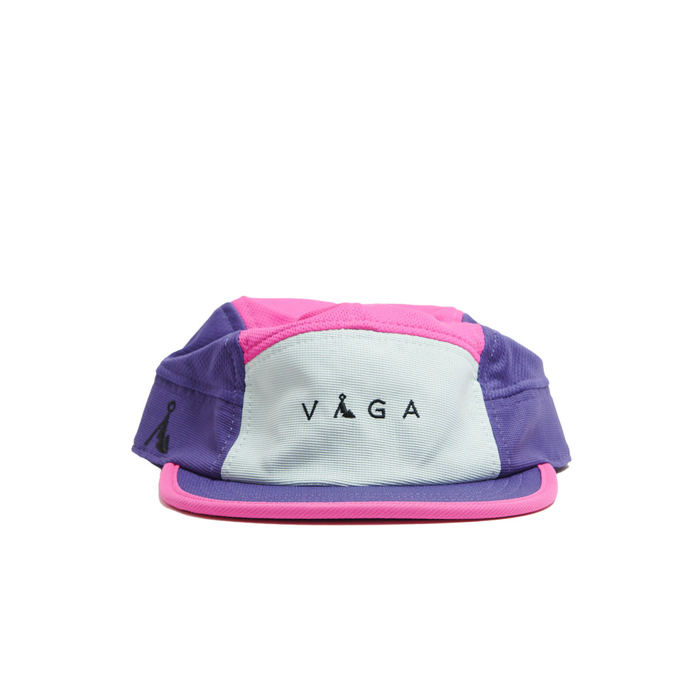 Front view of a VÅGA Unisex Club Cap in the Aqua/Poster Pink/Purple/Navy Blue colourway (8684635914402)