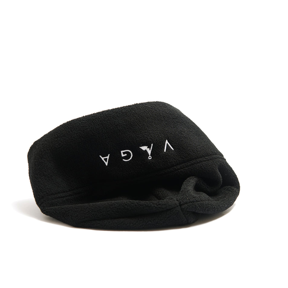 Flat lay view VÅGA Unisex Fleece Beanie in the Storm Black colourway. (8487078363298)
