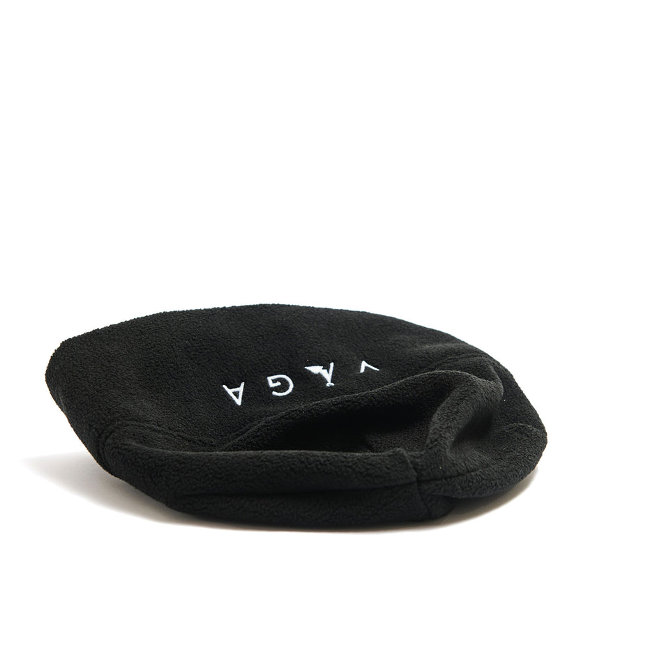 Flat lay view of a VÅGA Unisex Fleece Beanie in the Storm Black colourway. (8487078363298)