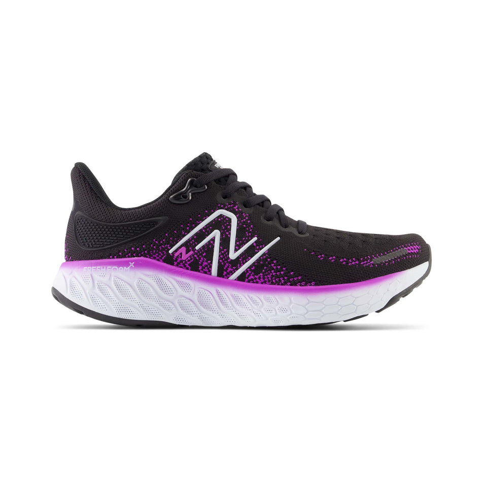 Lateral side of the right shoe from a pair of New Balance Women's Fresh Foam X 1080 V12 Running Shoes in the Black (001) colourway (7983821389986)
